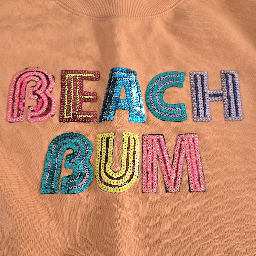 Judith March Beach Bum Sequined Crew Neck Sweatshirt - Orange - Size Small - Picture 3 of 5